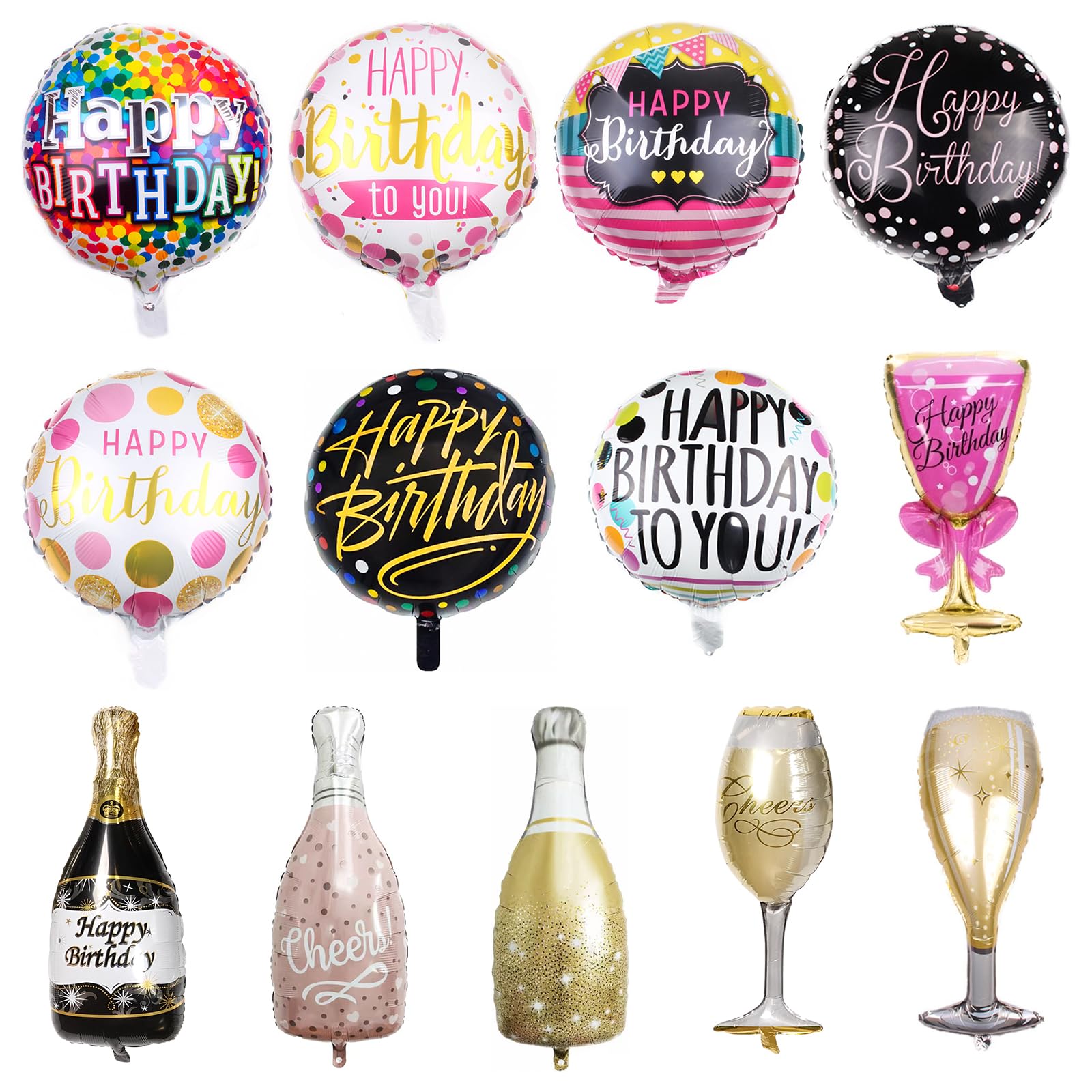 Happy Birthday Balloons Foil Large – 38in 18in Mylar Helium Inflatable Aluminum Round Champagne Happy Birthday Sign Balloons for Birthday Party Decorations Women Girls