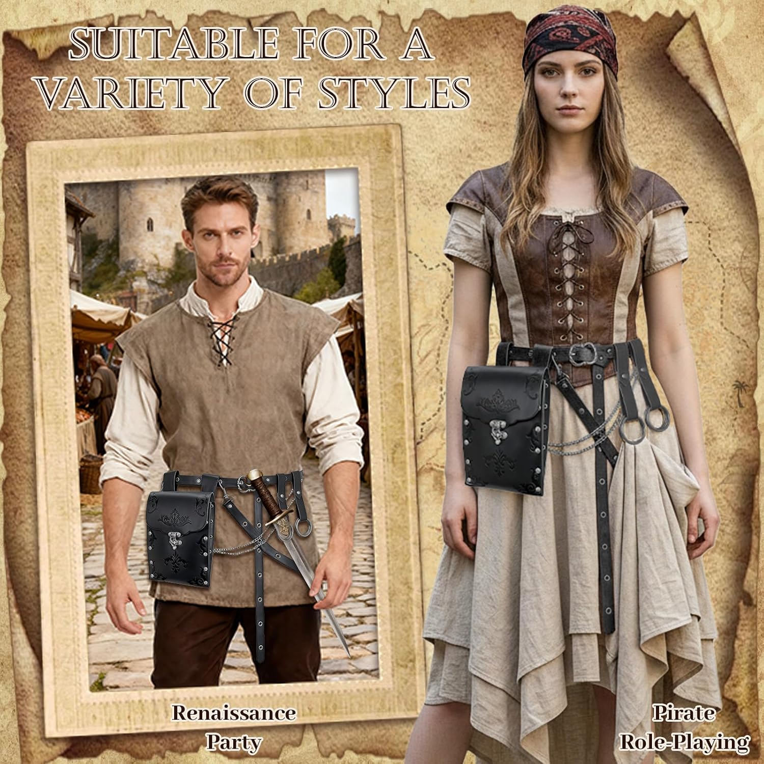 Renaissance Pirate Chain Belt Pouch Set, Medieval Costume Accessories image 2