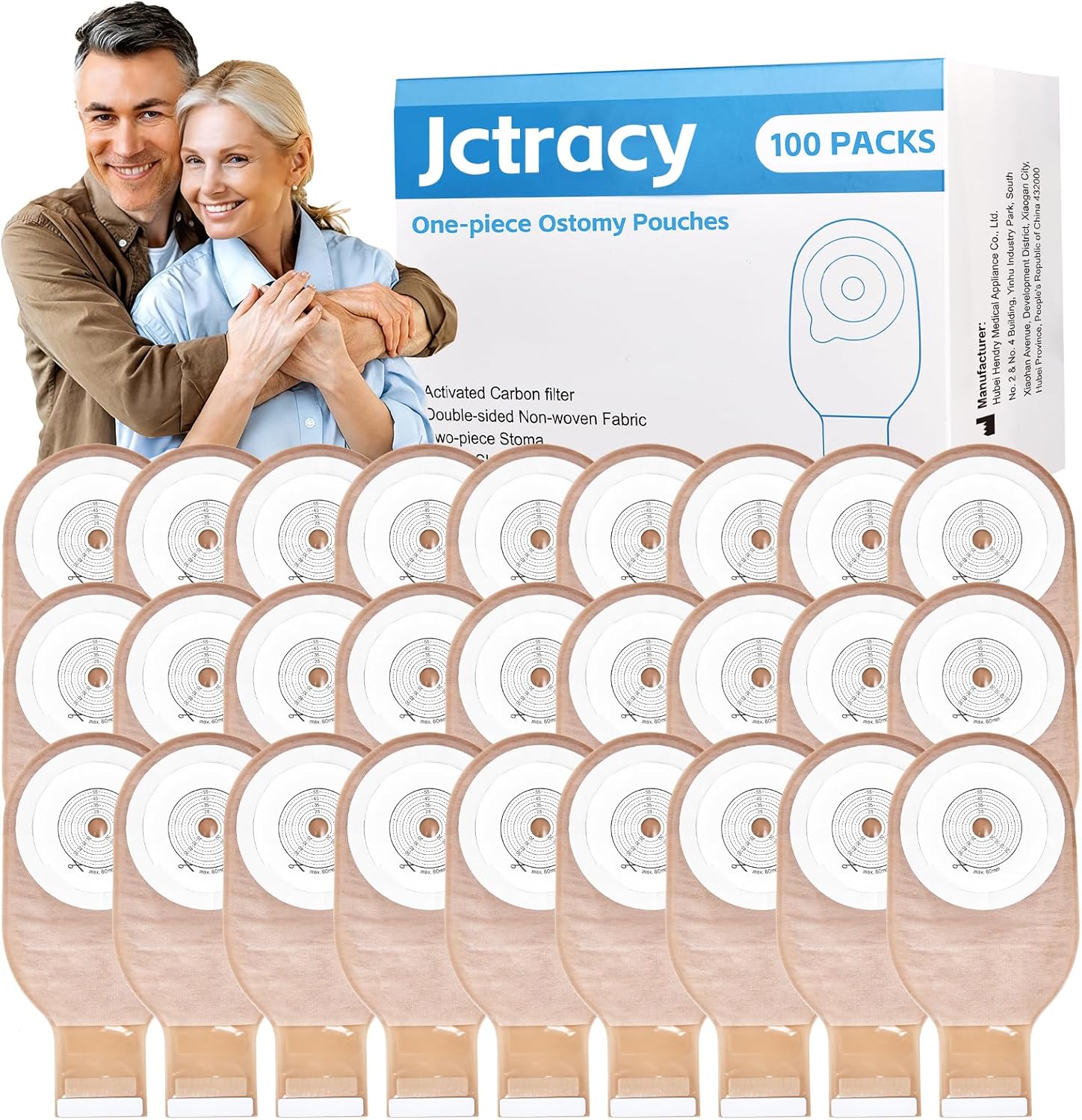 100 PCS Colostomy Bags, Jctracy One Piece Ostomy Supplies, 15mm-60mm Cut to Fit Ostomy Bag Drainable Pouches with Closure for Ileostomy Stoma Care