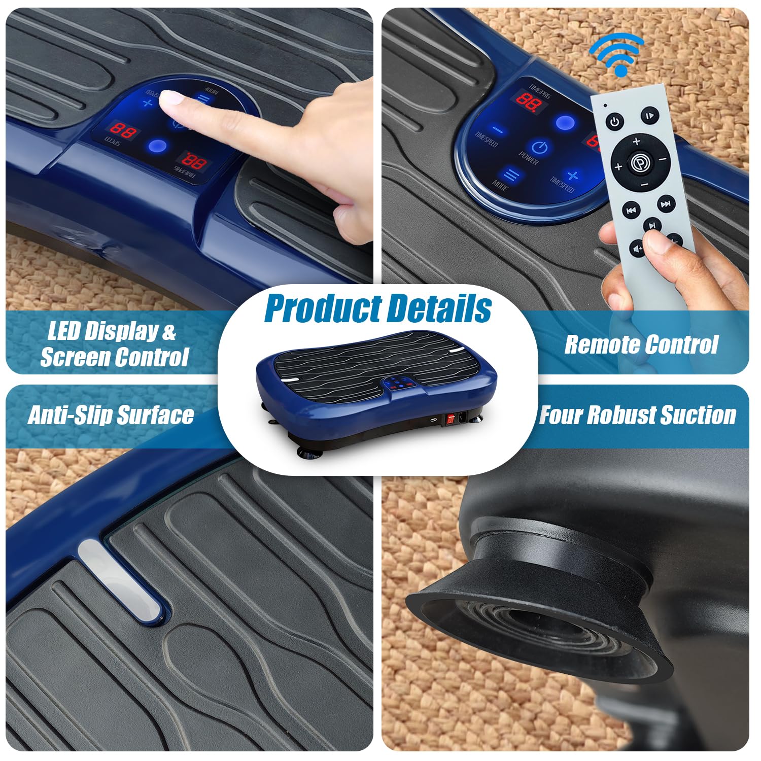 Vibrationsplatte - Rüttelplatte Sport für Zuhause - 99 Intensitätsstufen - 5 Trainingsprogramme - Vibrationsboard für Ganzkörpertraining, Muskelaufbau, Bluetooth Lautsprecher, 120KG Tragkraft