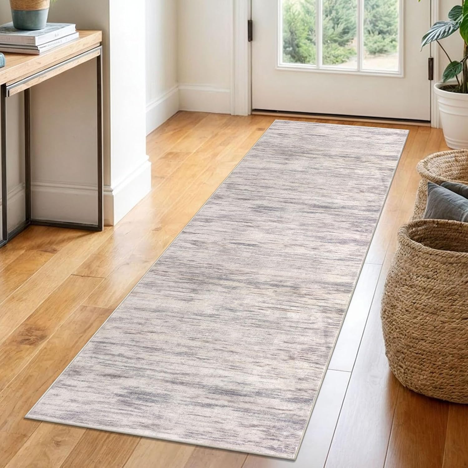 2x6 Gray Beige Neutral Multi Modern Abstract Runner Rug for Hallways, Super Soft Hallway Decor Kitchen Rugs with Non-Slip, Non-Shedding Washable Runners for Entryway Laundry Indoor