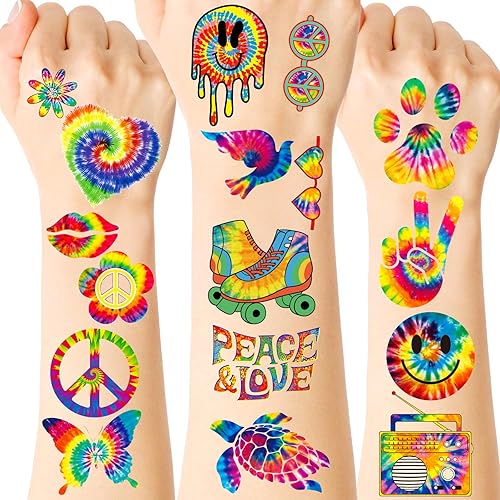 Glenmal 504 piezas de tatuajes temporales de teñido anudado para niños, suministros de fiesta temática de cumpleaños para niños, regalos de fiesta disponible en Yaxa El Salvador