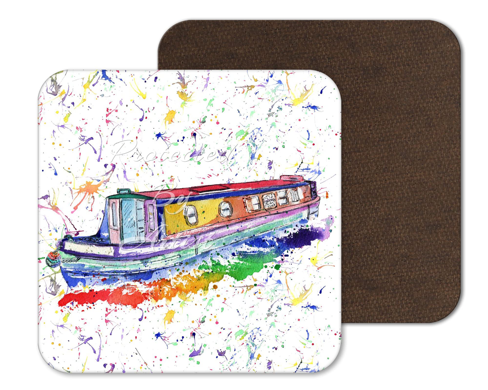 Vixar Multicolor Coaster Narrowboat Canal Boat Coasters Watercolour Art Gift Work Office Dining Tea Coffee (1)