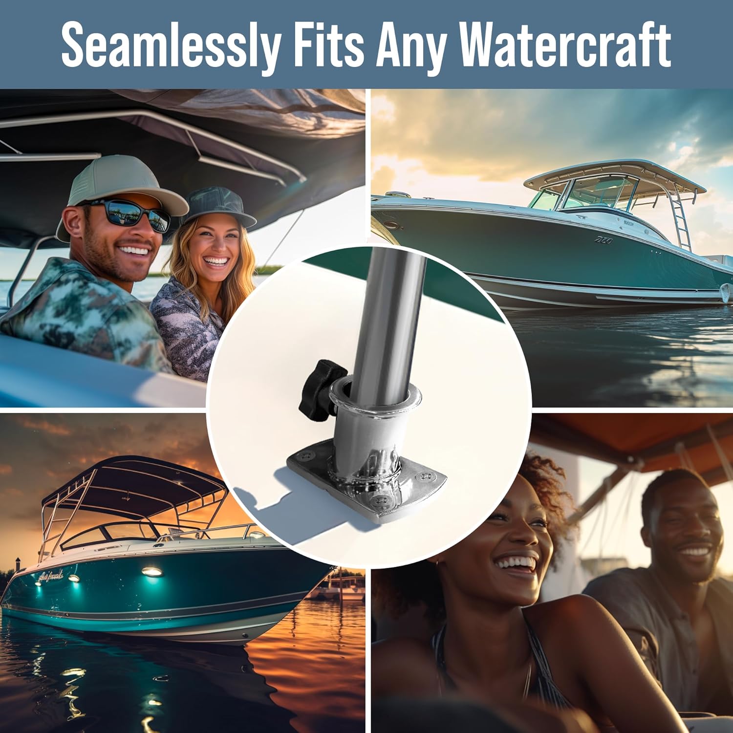 KNOX Boat Rail Fitting for Bimini Top Extension Base, Heavy 316 Stainless Steel, Top Flange Fitting, T-Top Bimini, Awning Canopy for Pontoon Rowing Boats Yachts, 80° Base Deck Accessories 2-Pack