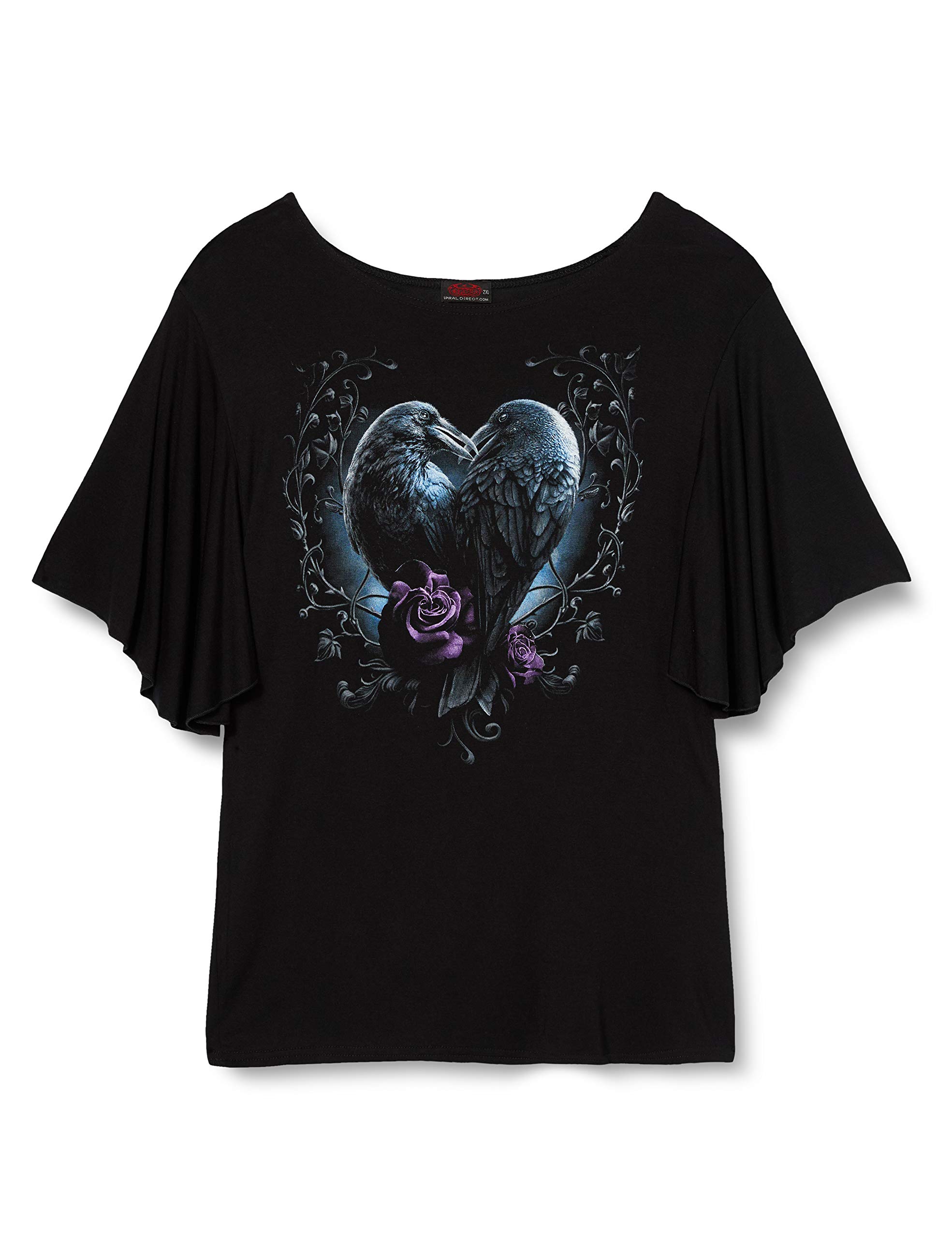 SpiralWomen's Raven Heart - Boat Neck Bat Sleeve Top Black T - Shirt