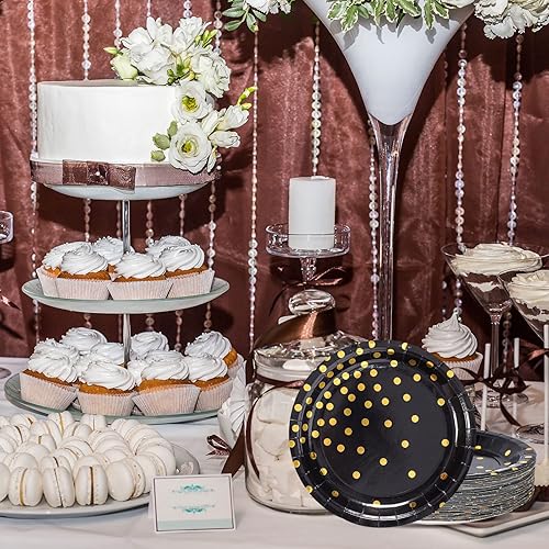 Miniatura 7 de Suministros de fiesta blancos y dorados, platos de postre de papel de punto dorado (50 unidades)