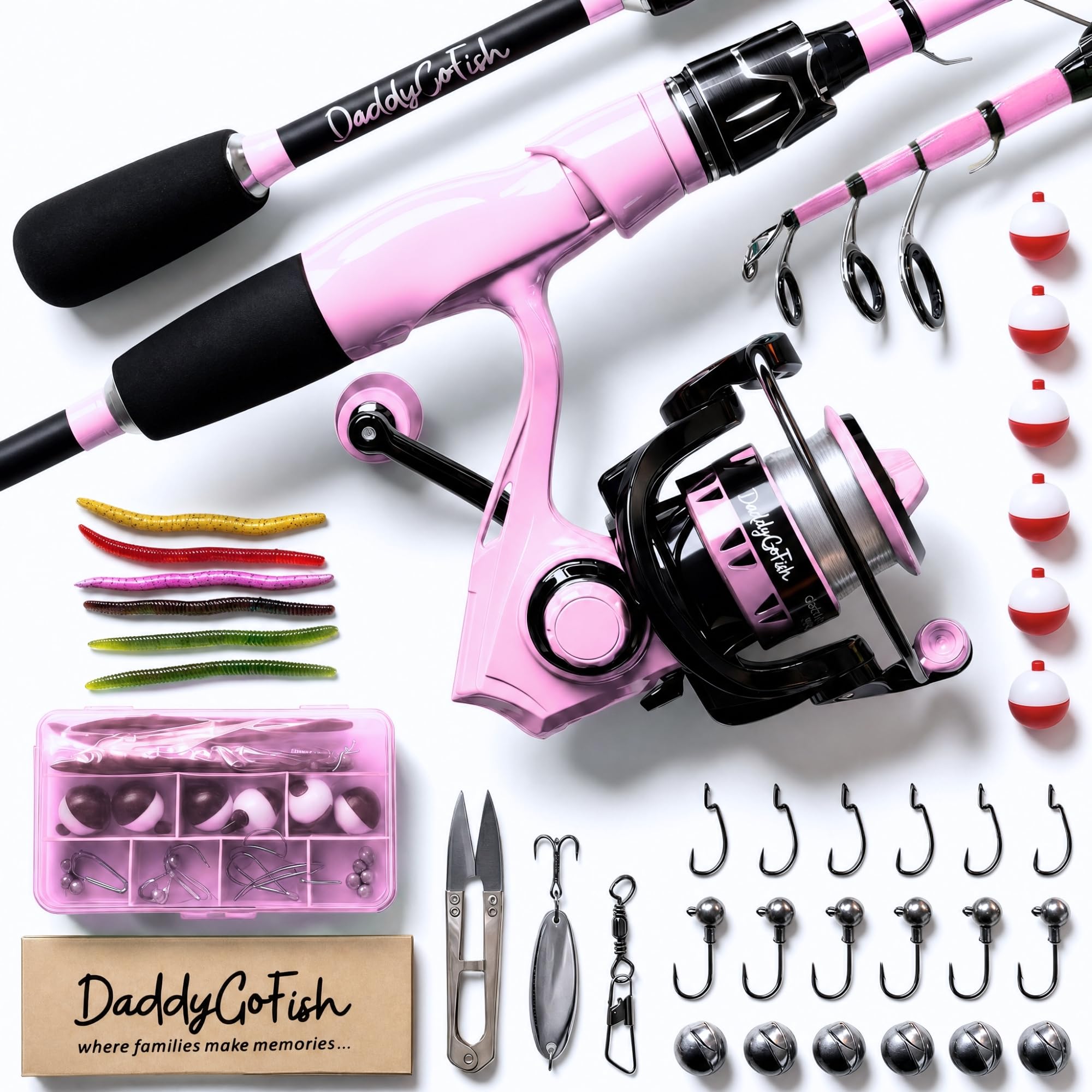 Daddygofish Juego Combinado De Caña De Pescar Y Carrete Giratorio con Caja De Aparejos | Caña De Pescar | Kit De Caña De Pescar Telescópica De Fibra De Carbono | Carrete Giratorio para Kit