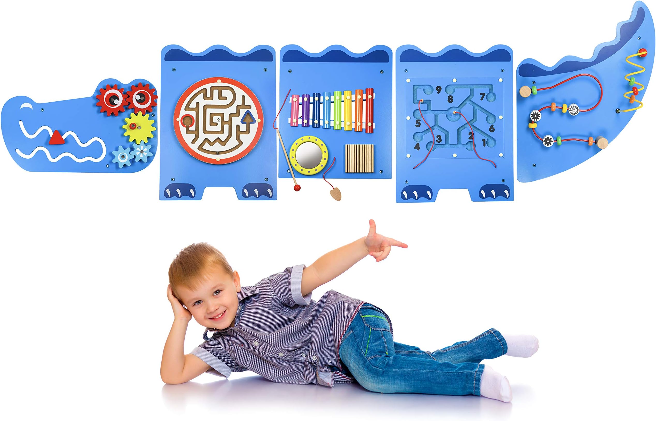 LITTLE CHUBBY ONE Crocodile Activity Wall Busy Board Panels - Fun and Educational Toy for Kids - Easy to Install Wall Mounted Interactive Board Games and Mazes for Kids Encourages Development