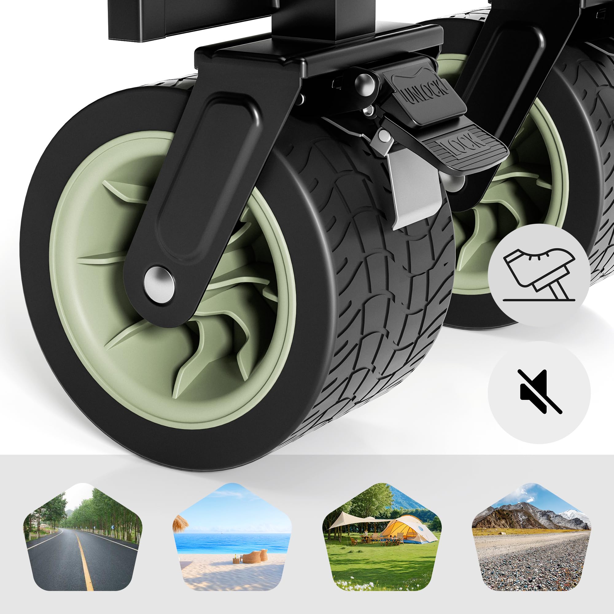 SAMAX Bollerwagen bis 200kg 2in1 Faltbarer Handwagen Gartenwagen Offroad Transportwagen Schwarz Matcha Grün
