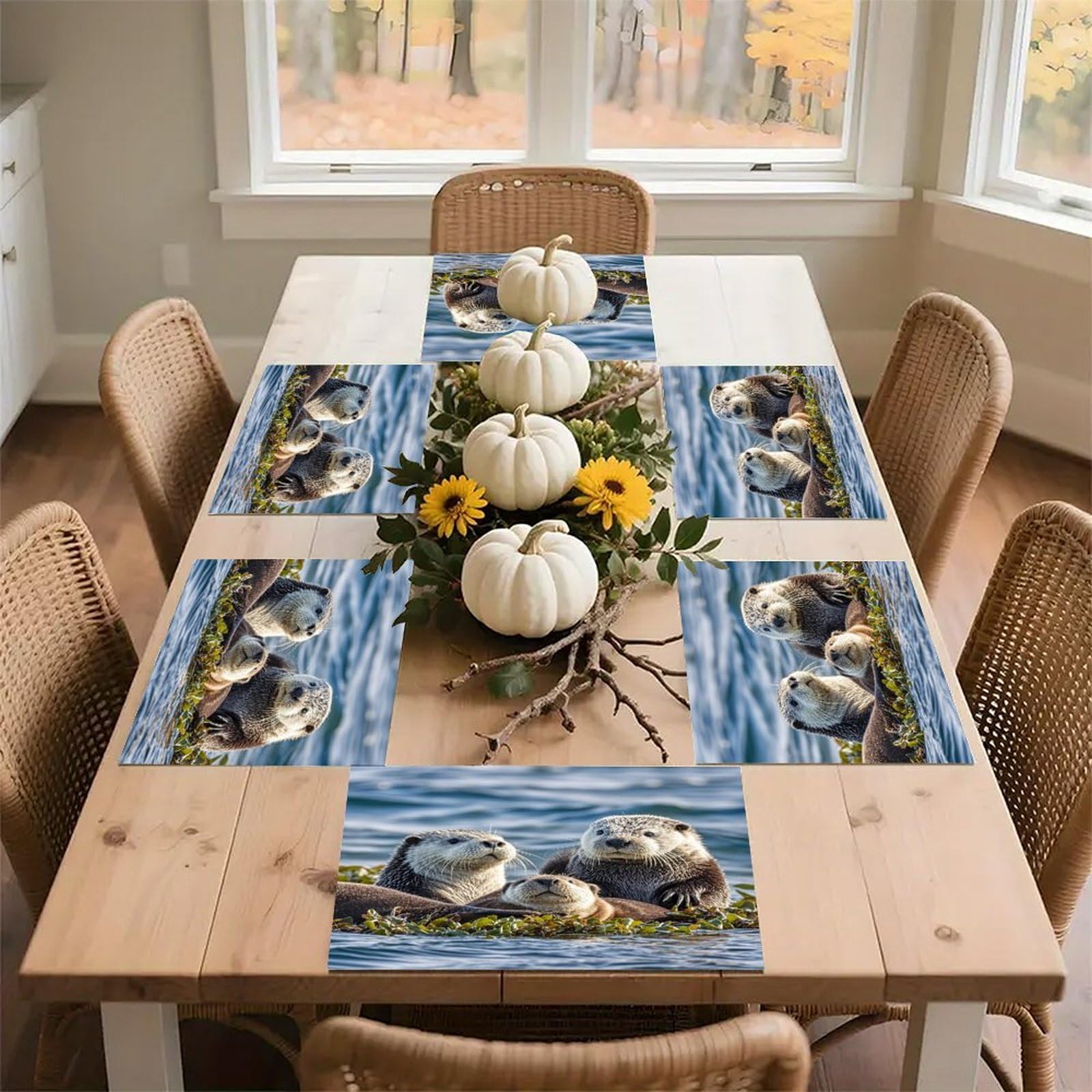 Sea Otters Placemats Flax Place Mats for Dining Table Rectangle Non-Slip Table Mats Heat Resistant Washable Placemat for Kitchen Home Decor Party Outdoor 12" X 18"