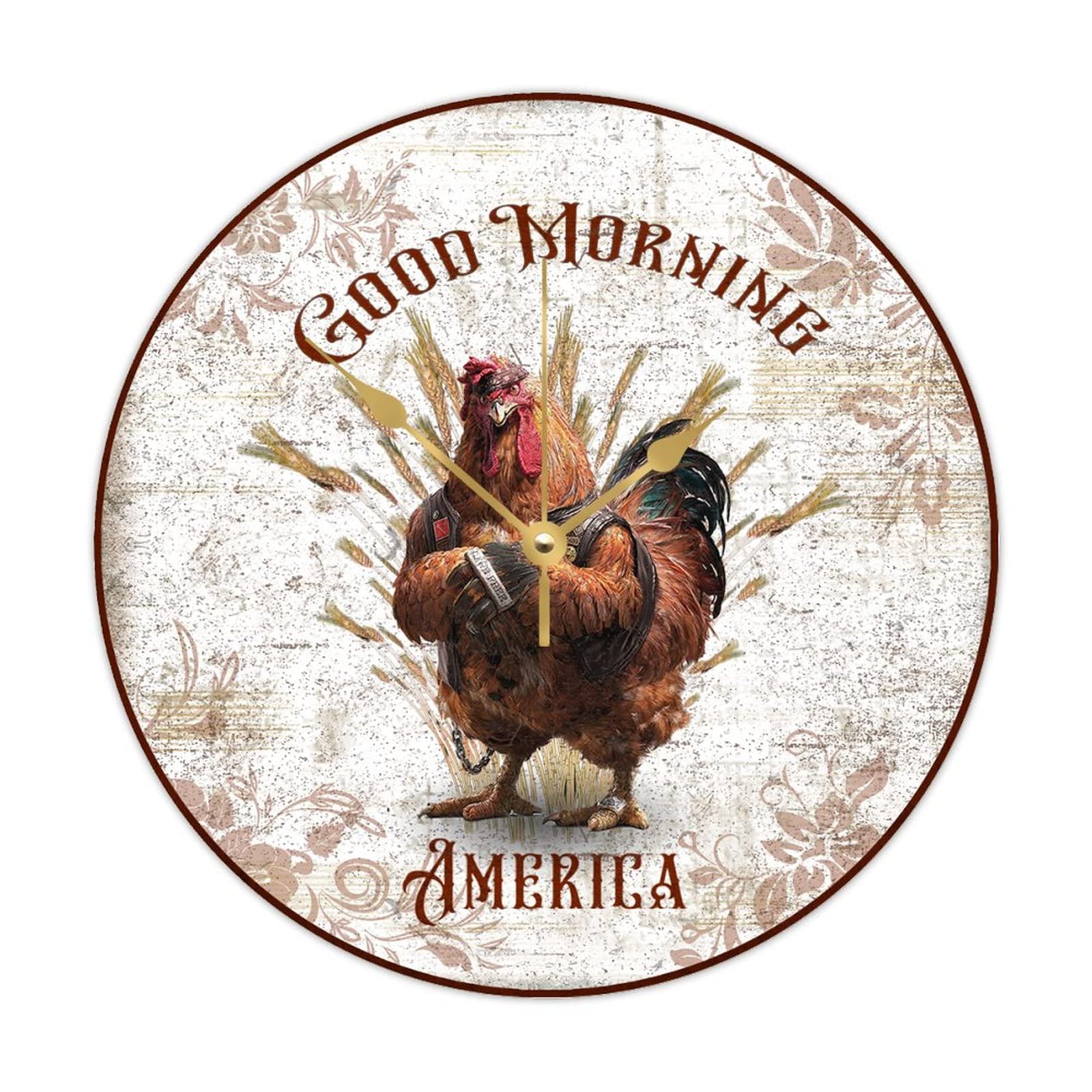 Horloge ronde en bois Rooster pour une chambre lumineuse