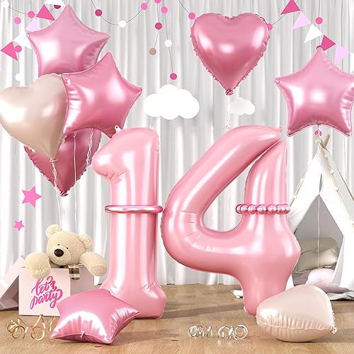 Miniatura 89 de Globos rosa pastel 25, juego de globos rosa bebé número 25, globo de papel de aluminio con estrella y corazón rosa con globo largo para mujeres y