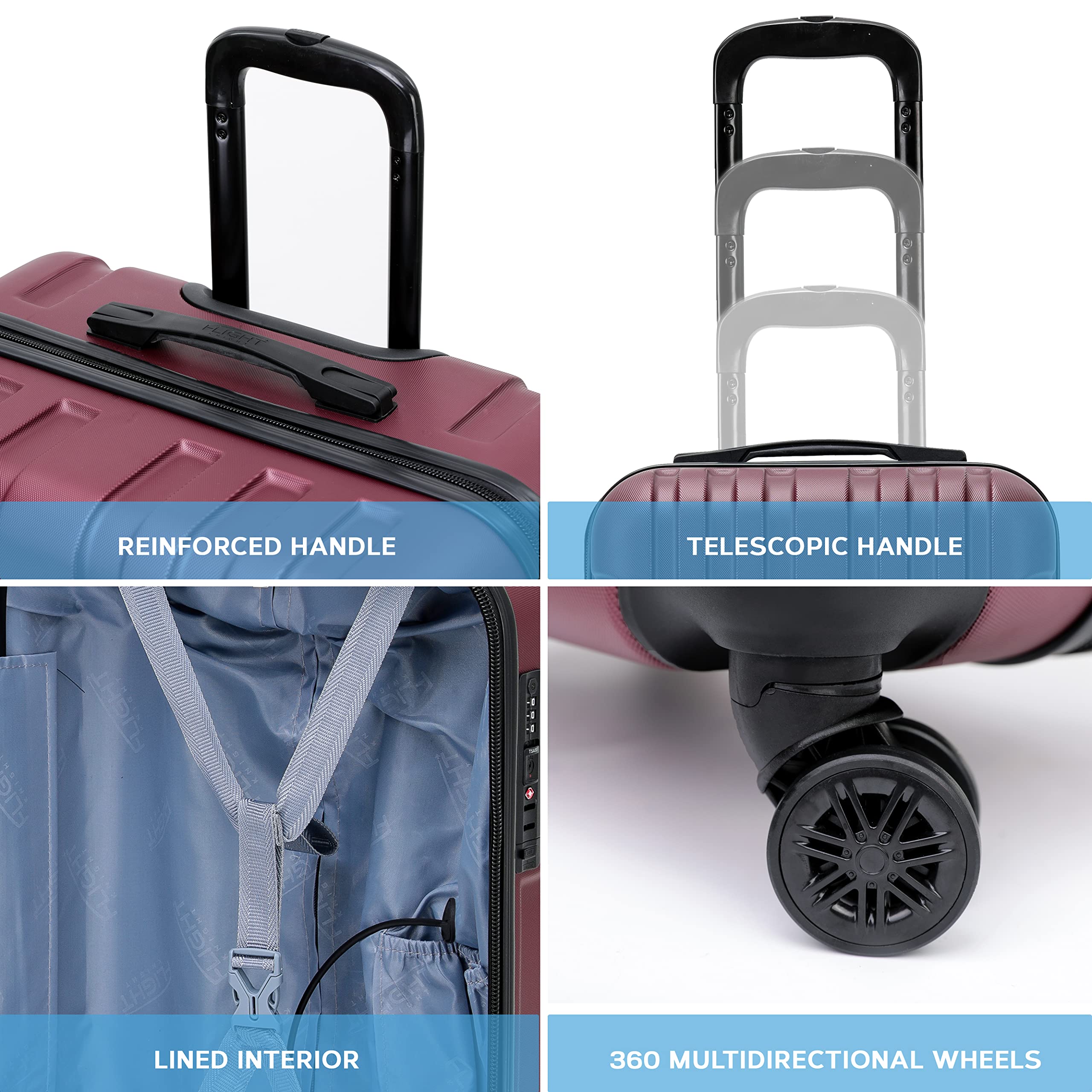 Flight Knight Premium Set of 2 Lightweight Cabin Suitcase - 8 Spinner Wheels - Built-in TSA Lock & USB Port - Luggage Approved for Over 100 Airlines Including easyJet, Ryanair & Jet2-55x35x20cm