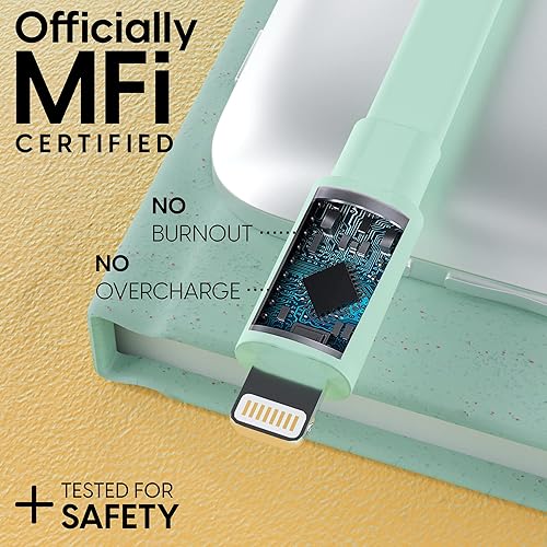 Vista 4 de TalkWorks Cable de carga Lightning plano – Compatible con iPhone 14/13/12/11/XR/XS/8/7/6/5 – cable de carga verde menta de 7 pies
