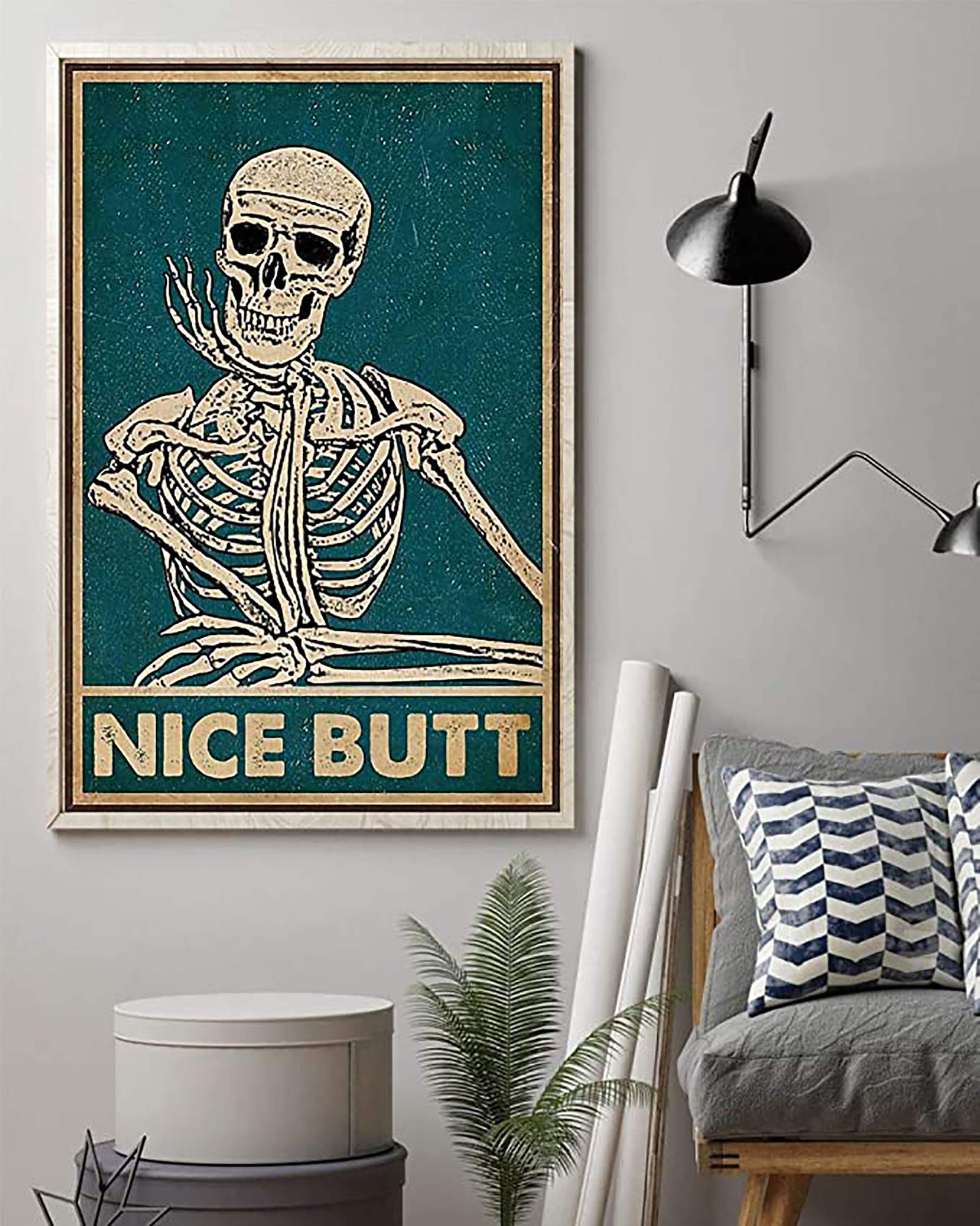 Unikei Vintage Wall Art Skeleton Skull Funny Retro Art Picture Rustic Skeleton Canvas Art For Wall Decor Nice Butt Sign Skull Pictures For Bathroom Living Room No Frame 16x24 No Frame,16*24 inch