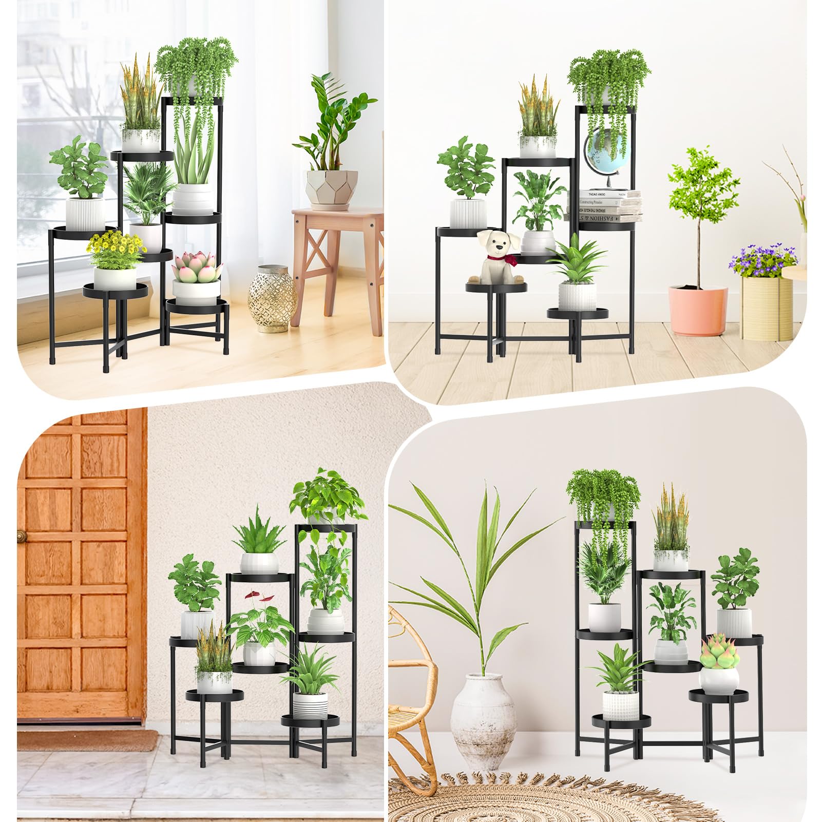 FLMOUTN 7 Tier Corner Plant Stands Indoor Outdoor Clearance, Metal Tiered Tall Flower Pot Shelf for Multiple Plants, Heavy Duty Plant Holder Display Rack for Patio Garden Balcony Living Room(Black)