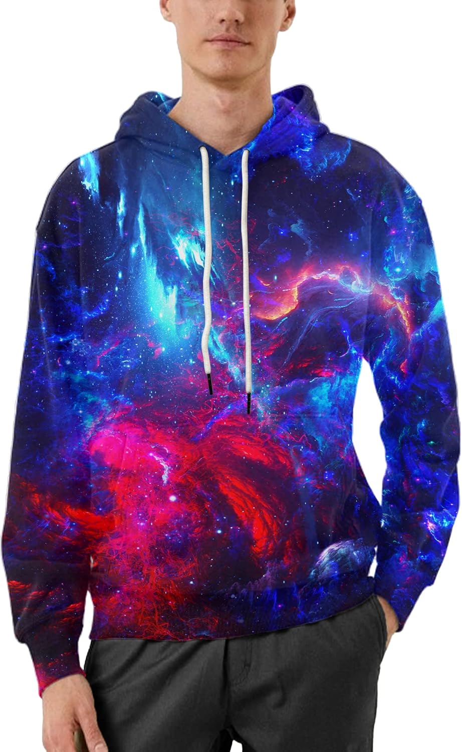 Unisex Realistic 3D Print Galaxy Pullover Hooded Sweatshirt Hoodies with Big Pockets - Image 2