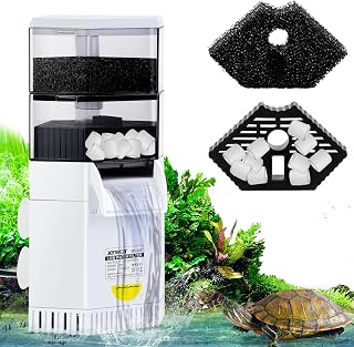 225 GPH Turtle Tank Filter for 10-40 Gallon, Turtle Filter Low Water Level Available, Aquarium Filter with 2-Stage Waterfall Bio-Filtration, Fish Tank Filters for Shrimps, Amphibians, Turtle Tank