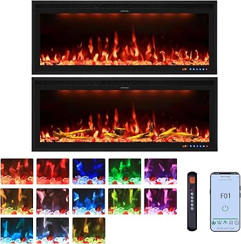 Valuxhome 42 inch Electric Fireplace Heater with App & Remote Control, Recessed and Wall Mounted Electric Fireplace, 1-9H Timer, 13 * 13 * 13 Color Combinations, Screen Touch, 1500/750W