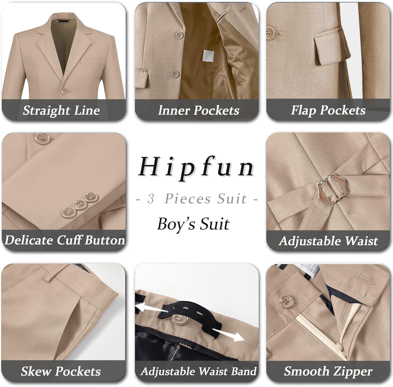 Boys' 3 Piece Suit Set with Suit Jacket, Vest, Pants, Formal Tuxedos Slim Fit Ring Bearer Outfit Size 2-20 - Image 5