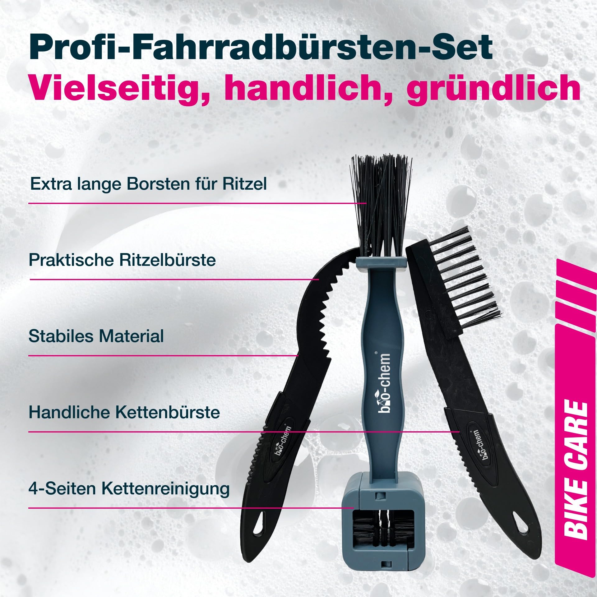 bio-chem Kettenwachs System Set 7-teilig für Fahrräder | Mit Kettenreiniger 1L, Kettenwachs 100ml, Shaker, Bürsten & Tuch für Rennrad, MTB & E-Bike