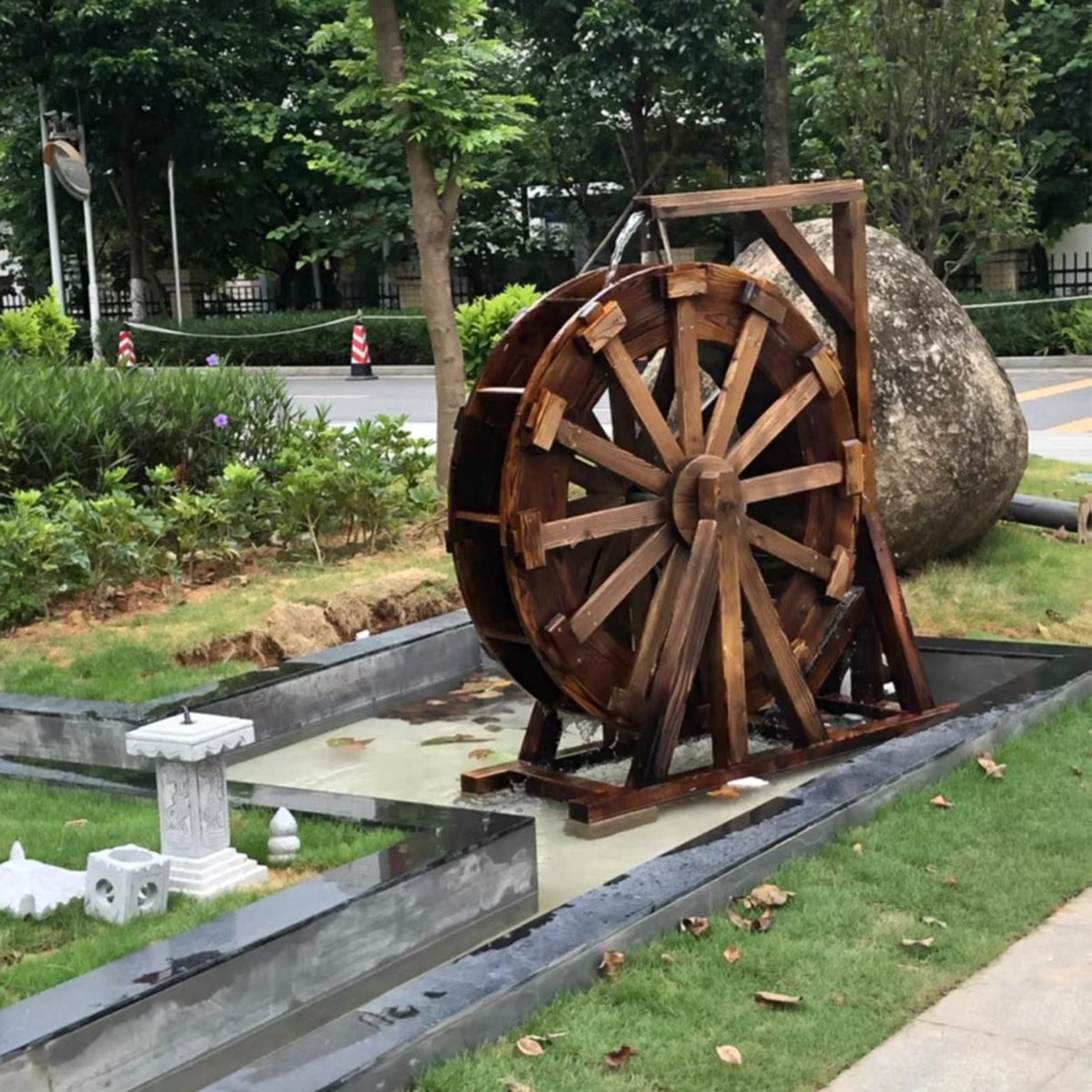 Holz Wassermühle Wasserspiel Garten Brunnen Wasserrad Gartendekoration Water Fountain Wasserfall Im Freien Wasserradbrunnen Wheels Wasserlandschaft Handgemacht für teich,Patio,Yard,Aquarium,Terrasse