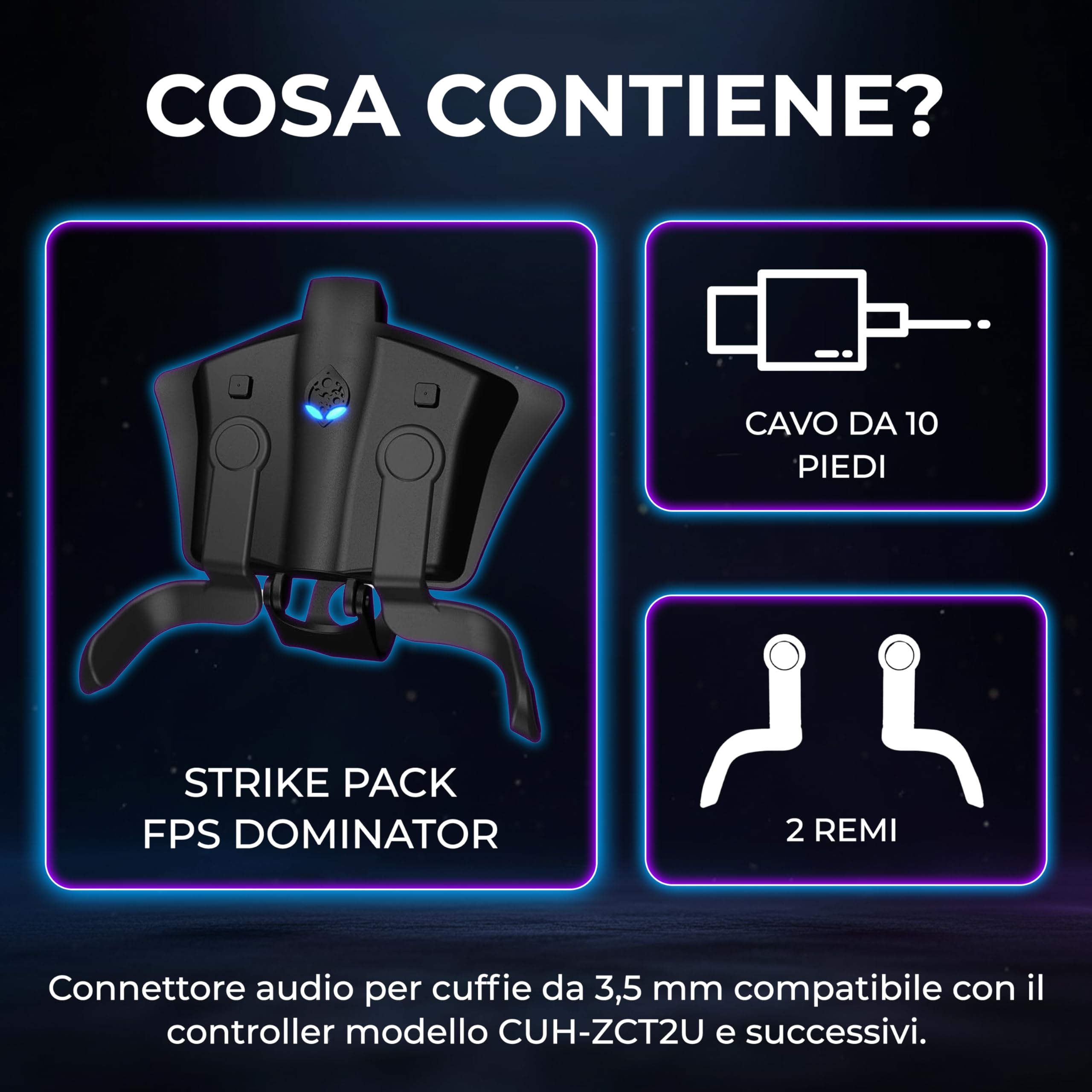 Collective Minds Strike Pack 'FPS Dominator' per PS4 | 2 paddles programmabili | Kit MOD personalizzabile sul controller | Accessorio cablato per giocatori professionisti | Compatibile PS4