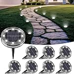 LOTMOS Solar Ground Lights Outdoor, 8 Pack 8 LED Garden Lights Solar Powered, Waterproof Pathway Disk Lights, Mini Puck Landscape Lighting for Pool Walkway Lawn Driveway Patio Yard, Cool White