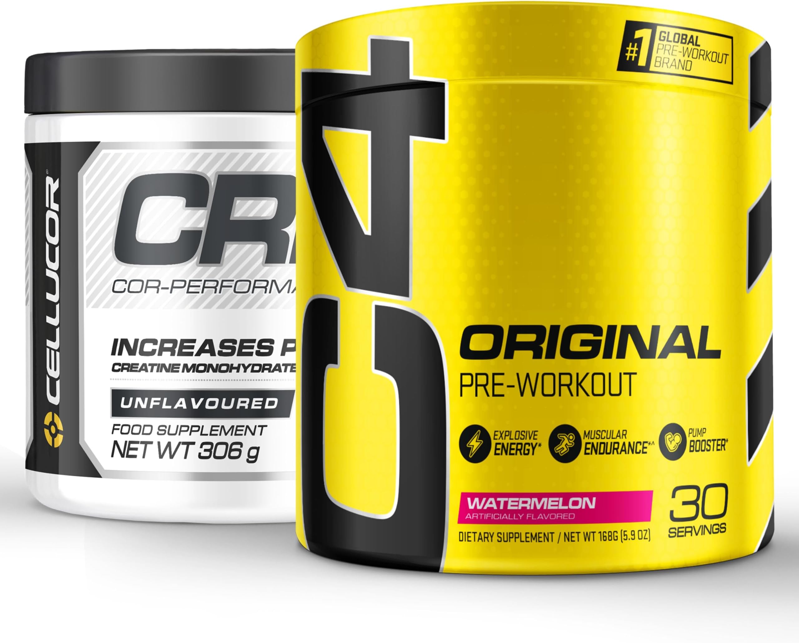 Cellucor Pre Workout & Creatine Bundle, C4 Original Pre Workout Powder, Watermelon, 30 Servings + Cor Performance Creatine Powder, 72 Servings
