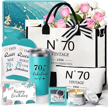 70th Birthday Gifts for Women, Cool 1956 Canvas Tote Bag 70 Year Old Birthday Gift for Her, Unique Happy 70th Gifts Basket for Her Turning 70 and Fabulous Gift Ideas Mom Wife Sister Friend Grandma