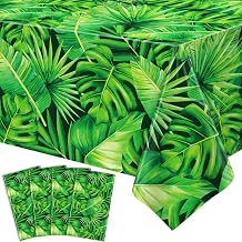 4 Pcs Hawaiian Luau Tablecloths Tropical Palm Leaves Table Cloth Jungle Safari Theme Tablecloth Aloha Palm Leaf Table Covers Beach Tropical Party Decorations Safari Jungle Party Supplies 86 x 51 Inch
