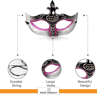 SandT Collection Harlequin Venetian Party Mask - Safari Animal Half Mask - One Size Fits All