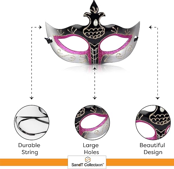 SandT Collection Harlequin Venetian Party Mask - Safari Animal Half Mask - One Size Fits All