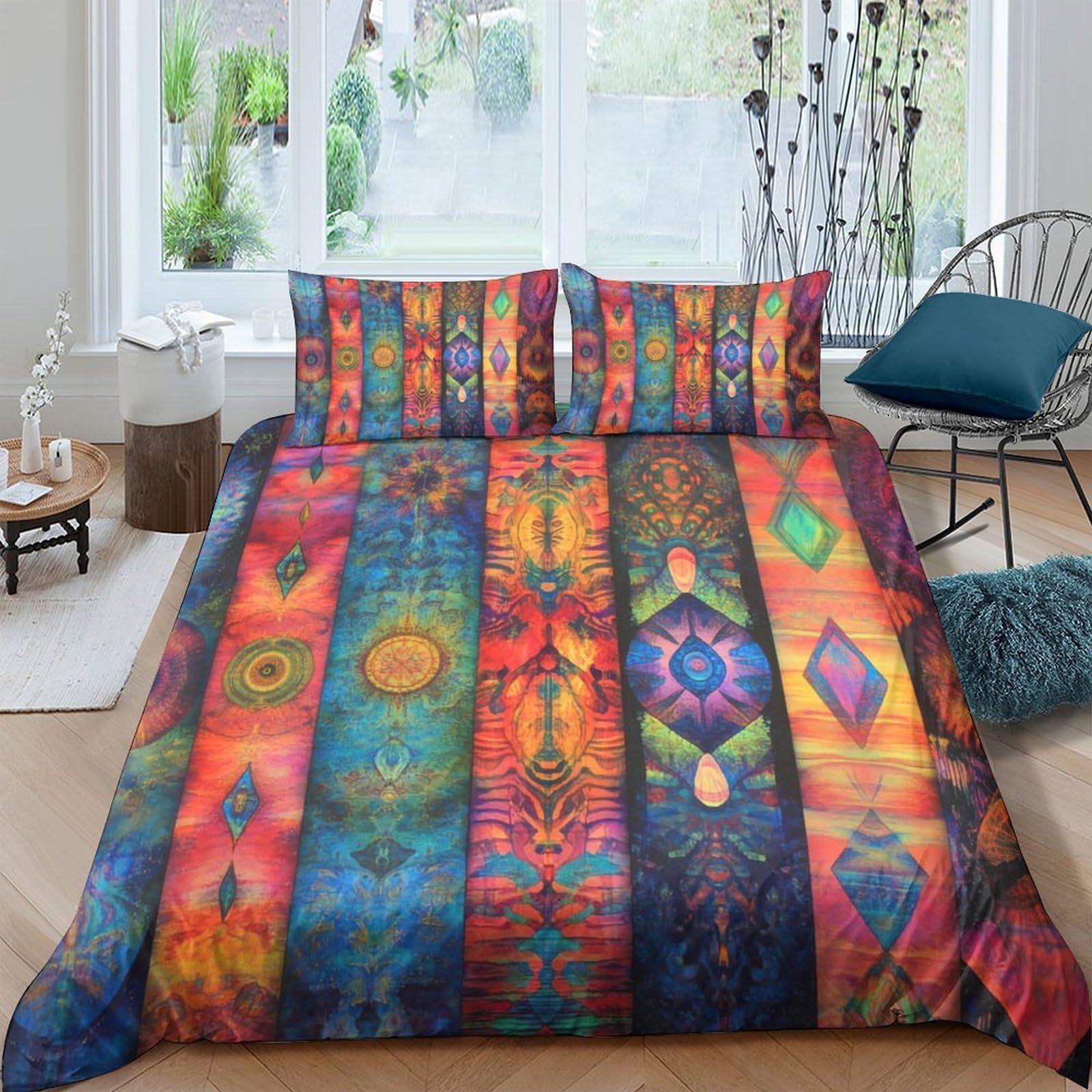 Ctjqhvkz Style-6 3D Printed Mandala Mosaic Fitted Sheet Microfiber Soft Colorful Tribal Pattern Mattress Cover For Bedroom Dorm Decor Single（135X200cm）