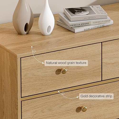 Miniatura 83 de Cómoda de 6 cajones, cómoda de mediados de siglo de 47 pulgadas de ancho, cómoda de madera para dormitorio con 6 cajones de almacenamiento para