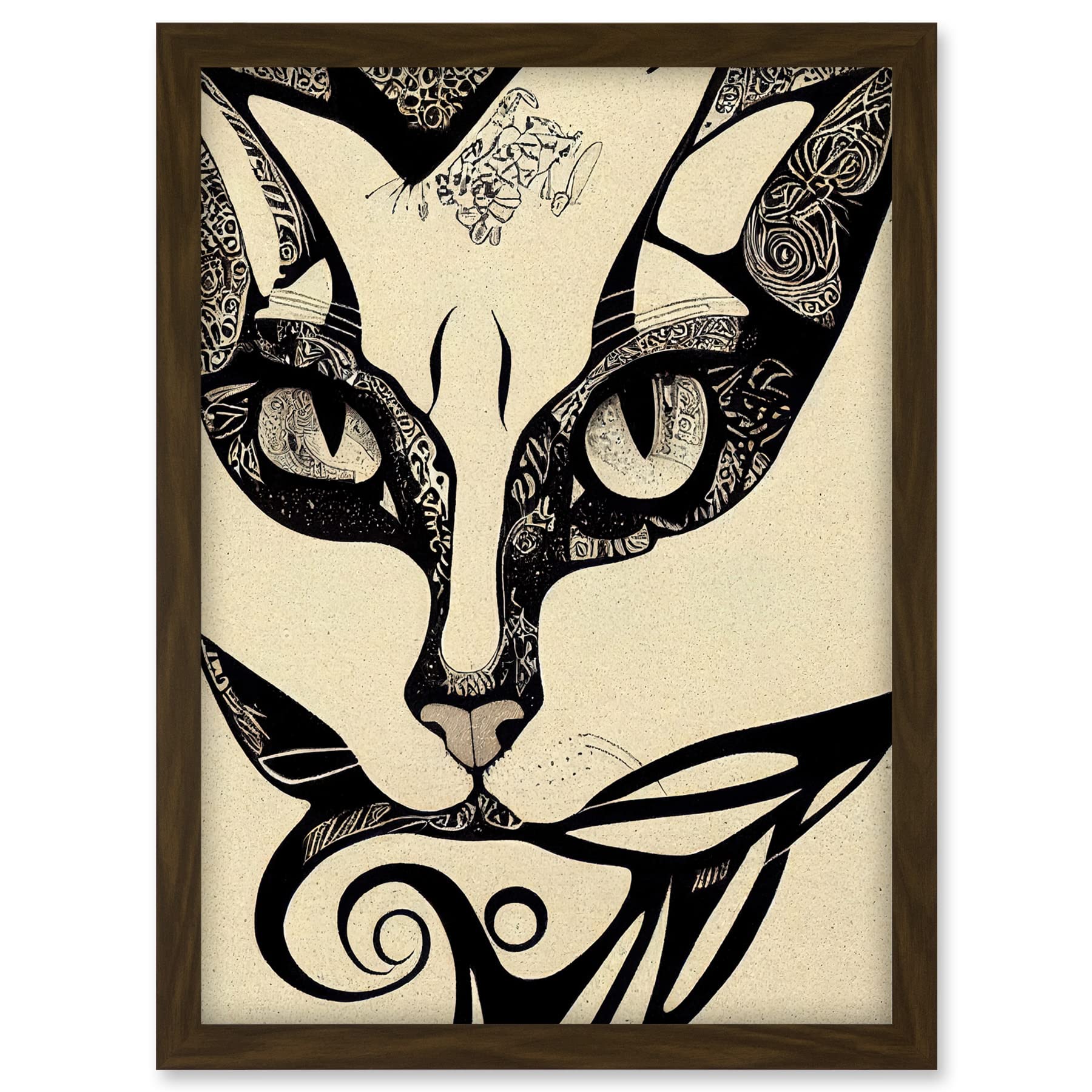 Doppelganger33 LTD Abstract Boho Portrait Cat Sketch Cat Tribal Intricate Artwork Framed A3 Wall Art Print
