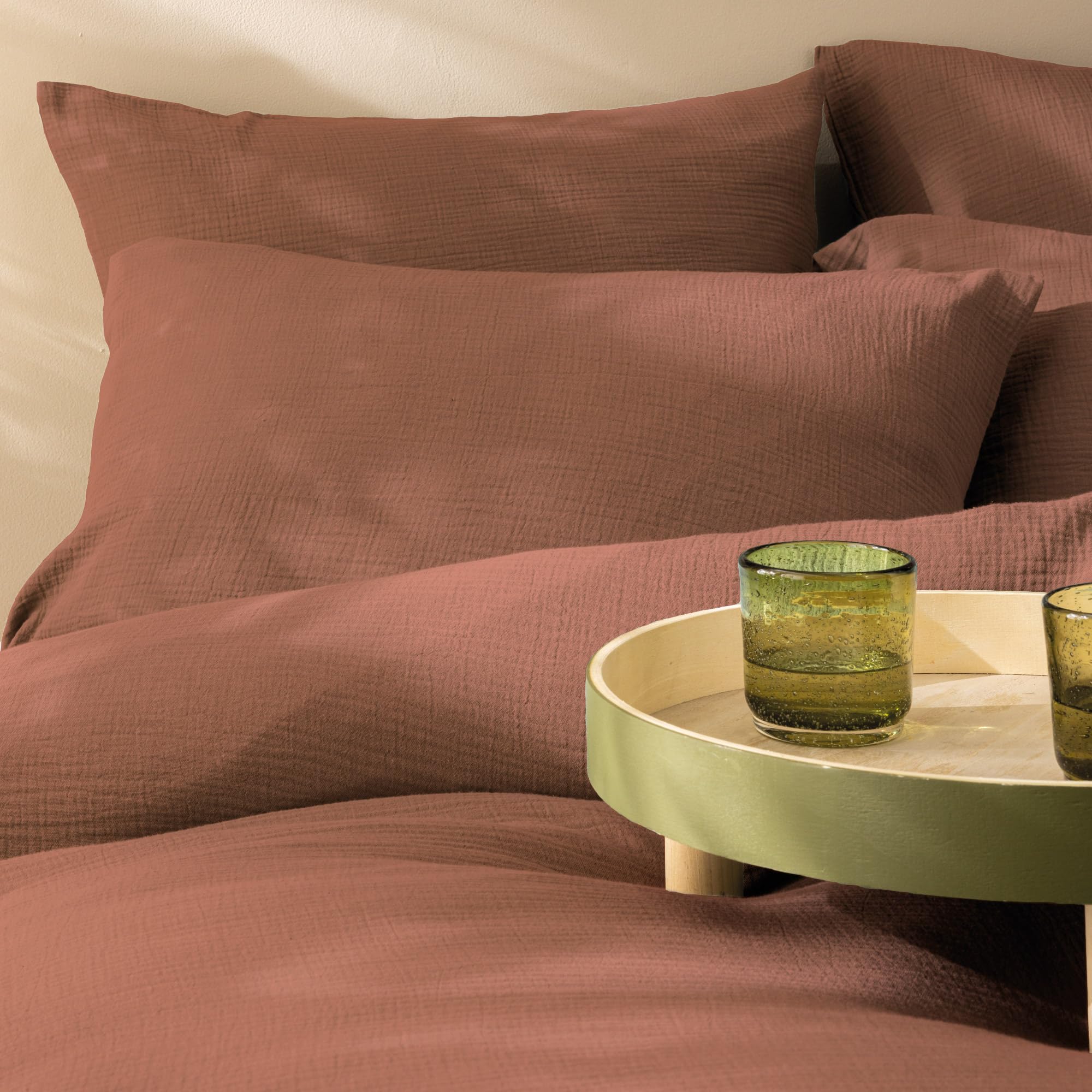 MATT & ROSE Housse de Couette Unie Double Gaze DE Coton 260x240cm | 100% Coton de qualité supérieure | Oeko-TEX | Housse de Couette 260x240cm | Terre Cuite