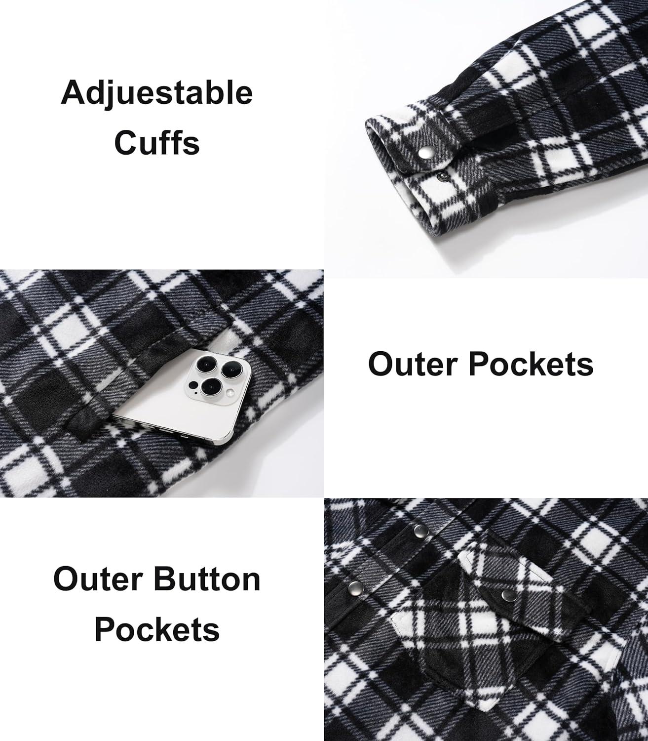 MAGNIVIT Men's Flannel Shirts Long Sleeve Quilted Flannel 5 Pockets Jacket for Men Thermal Plaid Shirt Winter Shacket - Image 6