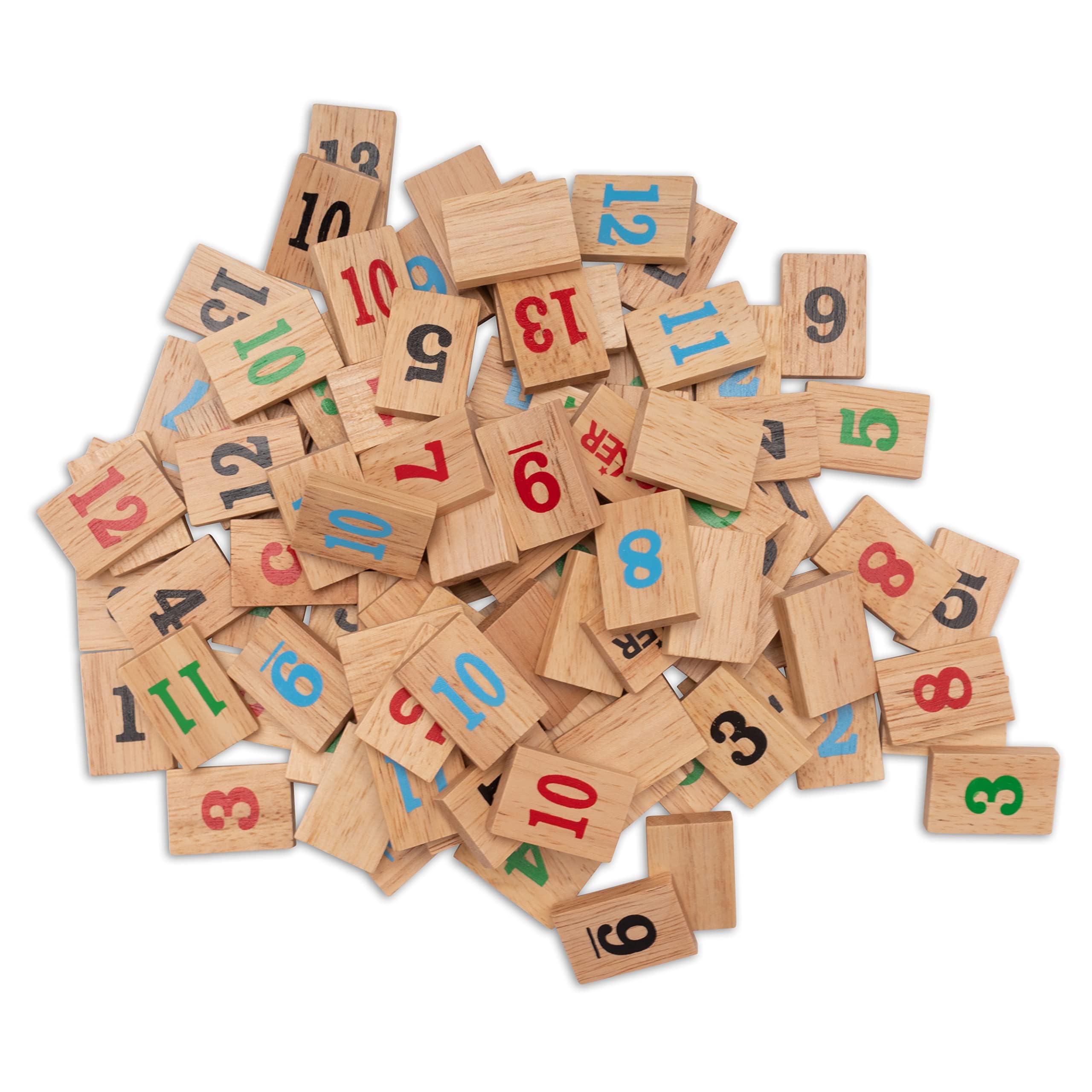 Ajuny Bois Jeu de Société Rummy–108 Tuiles Numérotées pour 2-4 Joueurs 10" | Fait À La Main Rummy 4 Supports En Bois Et Sac En Tissu, Jeu De Chiffres Et De Stratégie Et De Voyage Pour Adultes Et Enfan