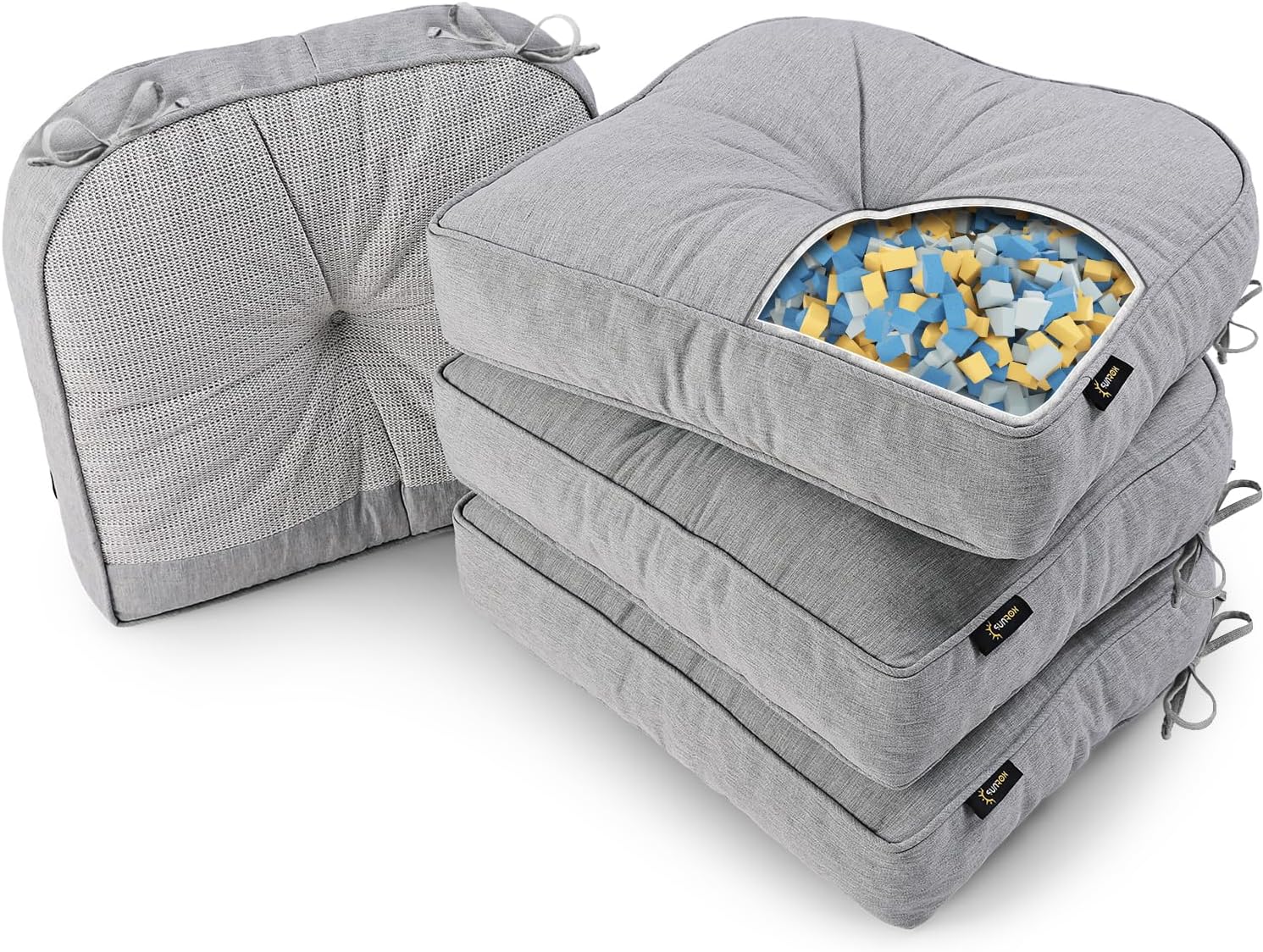 SUNROX LokGrip Non Slip Gel Memory Foam Chair Cushions for Dining Chairs Tailbone Pain Relief, Tufted Stain Resistant Thicken Durable Chair Pad for Dining Kitchen Office 17\"x16\" Set of 4, Heather Grey Heather Grey 17x16 Inch (Pack of 4) INCOMPLETE