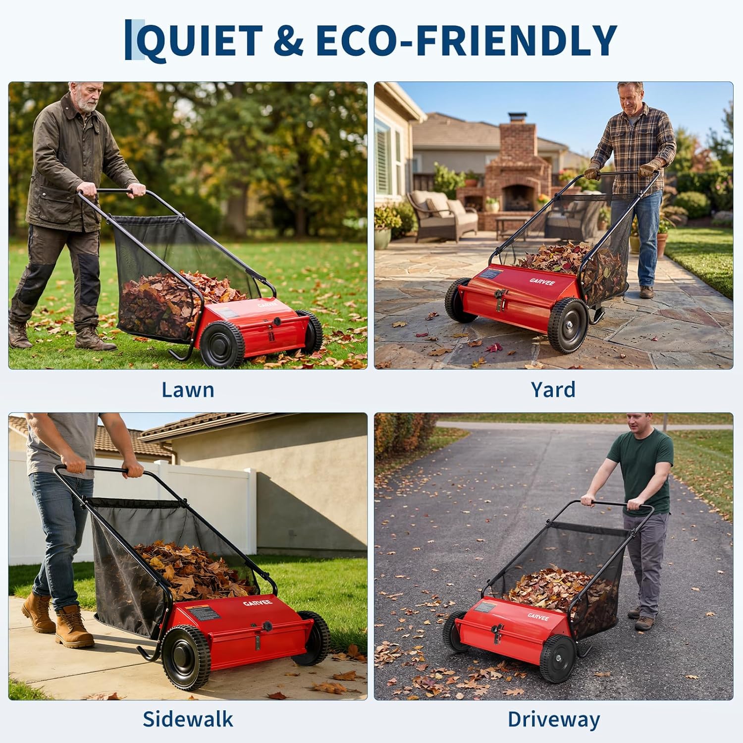 Push Lawn Sweeper 26Inch-Heavy Duty Walk Behind Leaf Collector and Yard Sweeper for Outdoor,Patio,Driveway,Garden Grass Sweepers,4 High Speed Spinning Brush,7 Cu. ft. Hopper Capacity