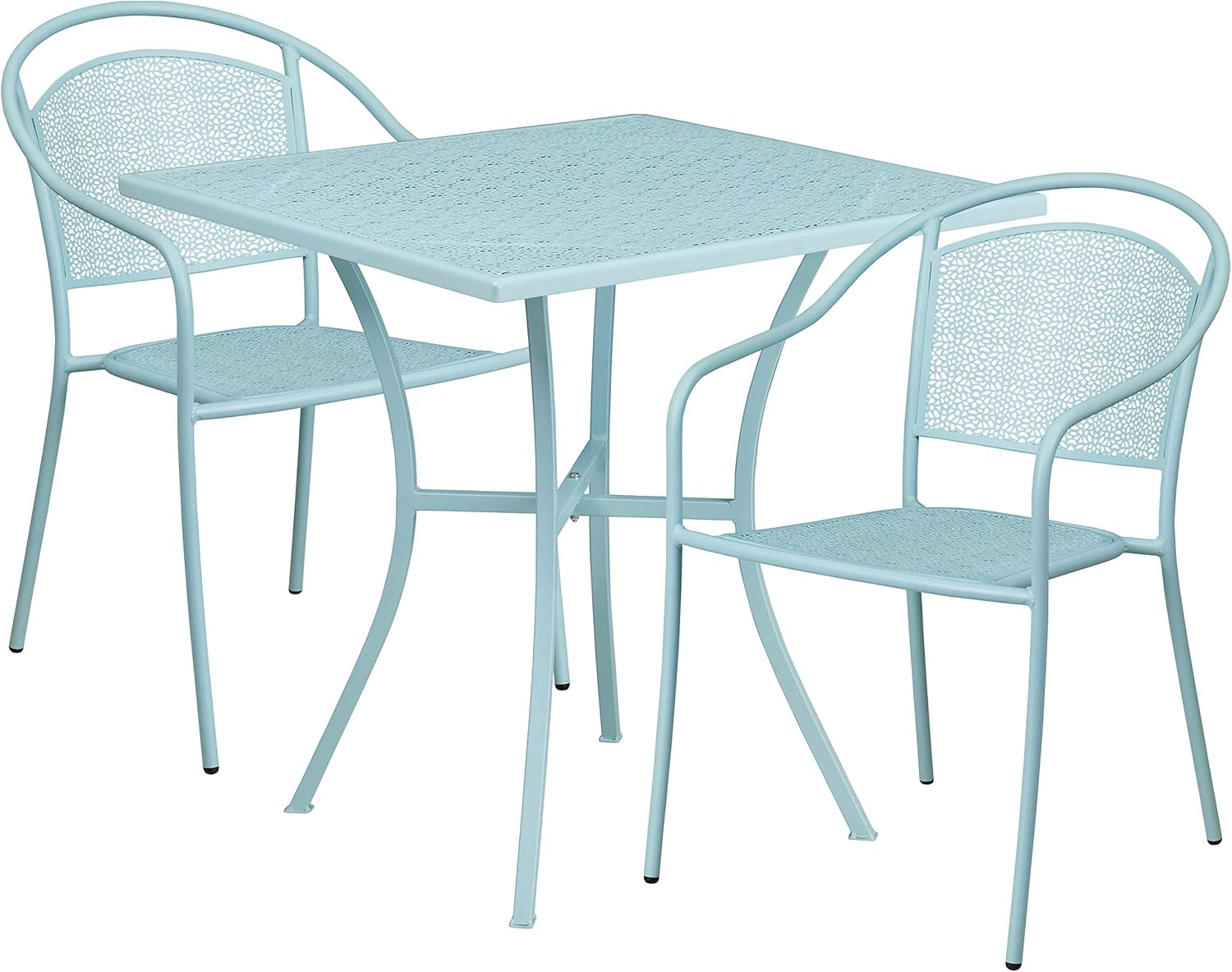 Flash Furniture Oia Commercial Grade 35.5" Square Black Indoor-Outdoor Steel Patio Table Set with 2 Round Back Chairs