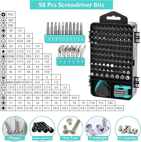 Miniatura 2 de Juego de destornilladores de precisión, 138 en 1, juego de destornilladores magnéticos pequeños con funda, juego de mini destornilladores para
