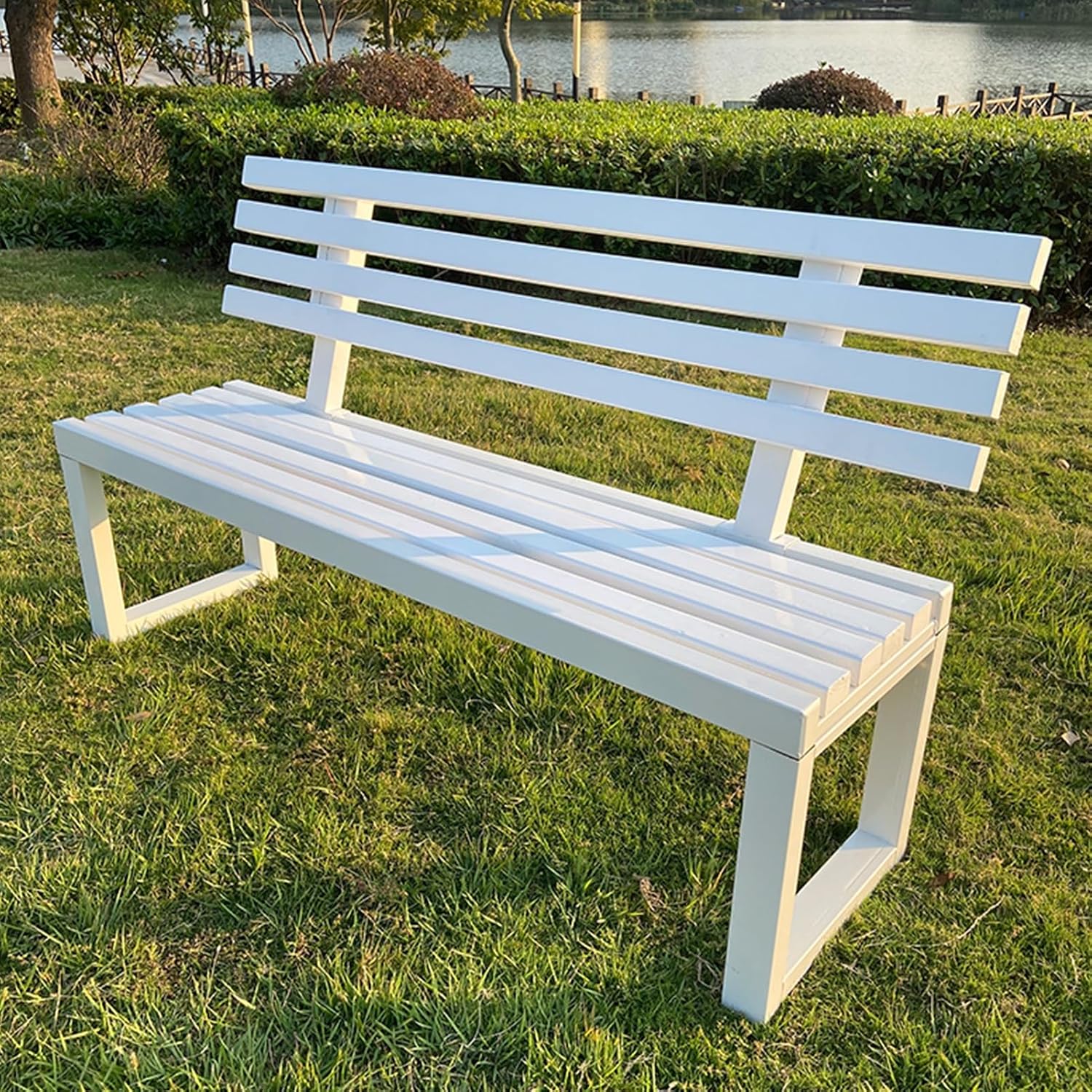 Garden Bench, Outdoor Patio Bench, Durable Galvanized Iron Pipes Park Bench, with Loveseat Backrest Elegant Patio Furniture, for Patio Porch or Balcony (Color : White, Size : 39.3in/100cm)
