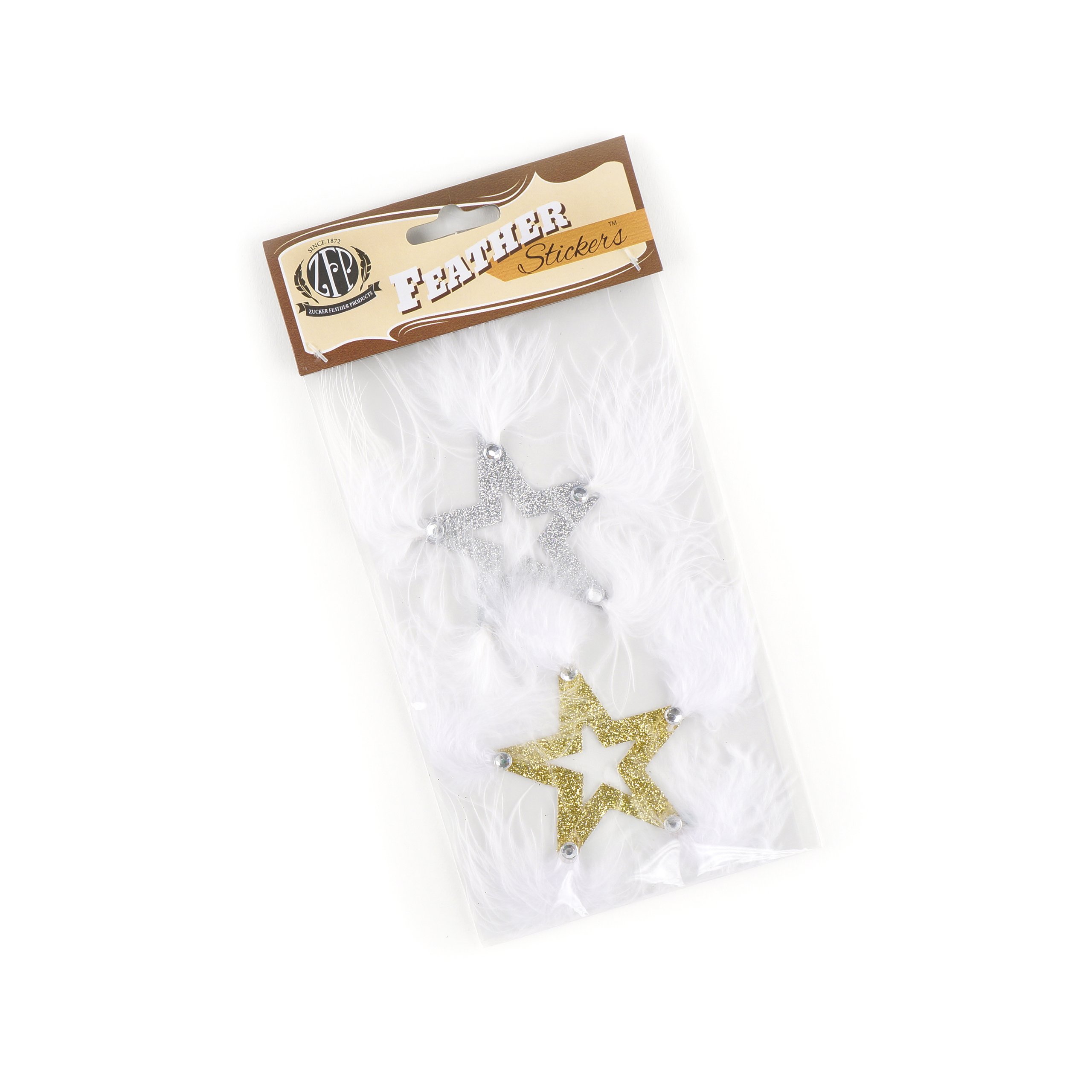 Zucker Plumes Products Feather Stickers, Paillettes étoiles, Or/Argent/Blanc