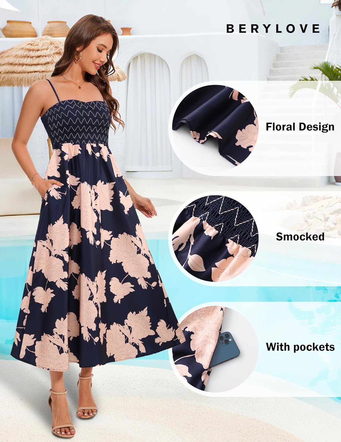 BeryLove Women Summer Floral Maxi Dress Casual Spaghetti Strap Beach Sun Dresses - Image 6