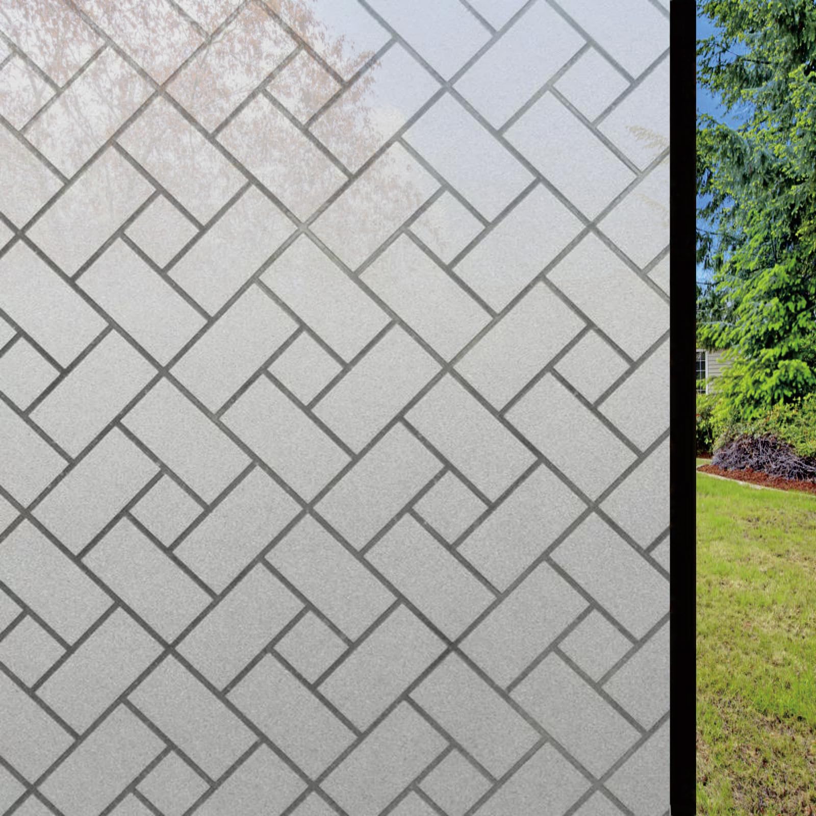 Window Privacy Film 65 x 260 cm Blocks UV Static Cling No Glue Removable Heat Cotrol, Privacy Protection, Frosted Pattern Sticker Static Cling for Home Office, Oblique Grid