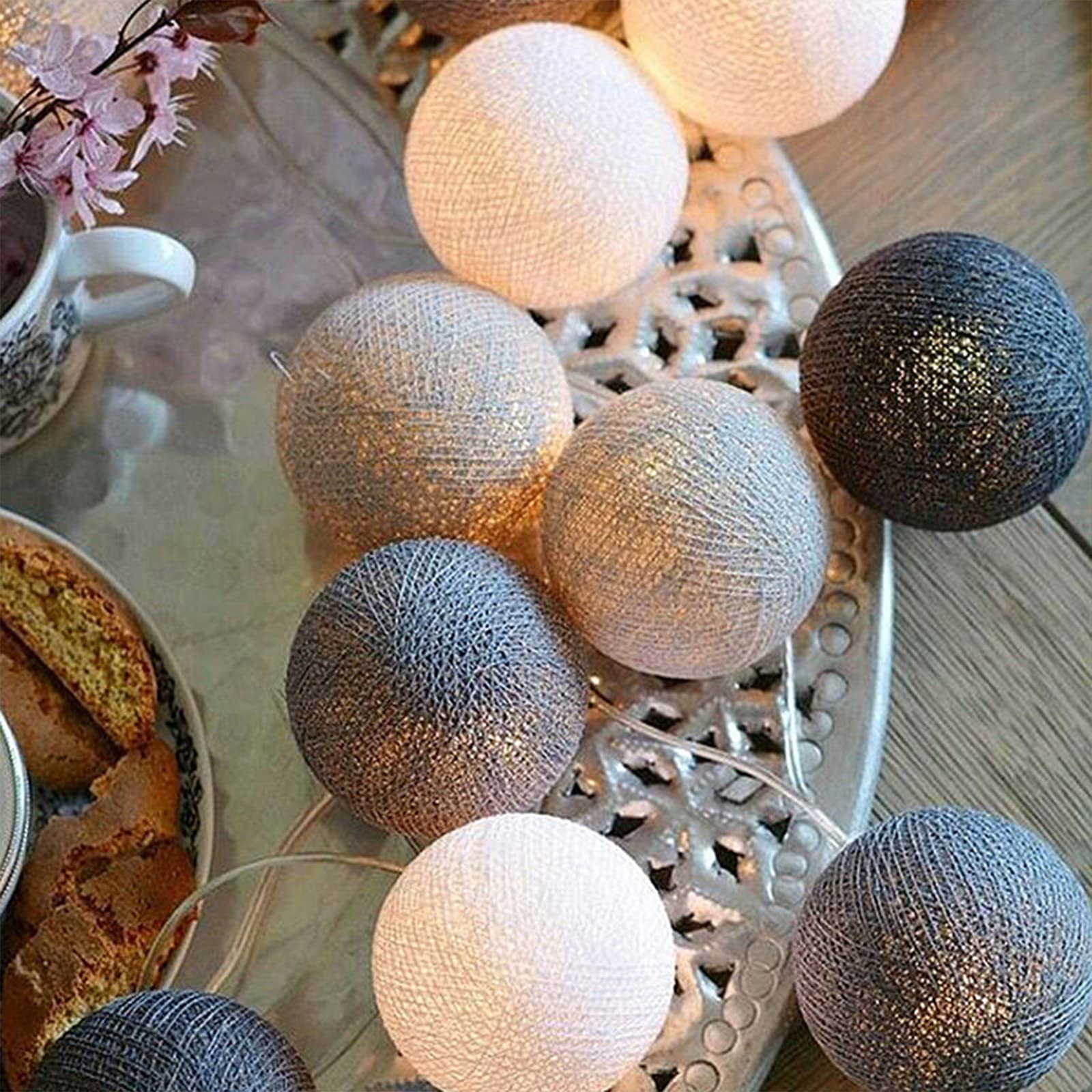 Betos Cotton Ball String Lights, LEDs Wool Balls Fairy Lights Romantic Decoration Light for Wedding Party Home Festival Christmas,USB Powered(Balls 8 cm,1M)