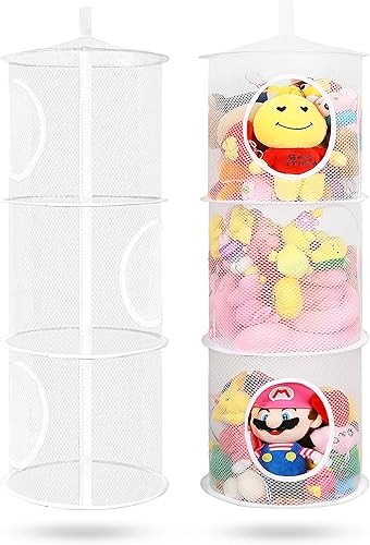 2 piezas de almacenamiento para animales de peluche, red plegable para animales de peluche o organizador de hamaca, con 3 compartimentos, red de