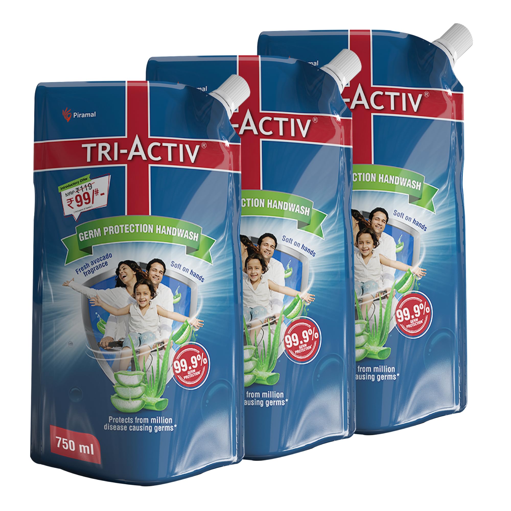 Tri-Activ Liquid Handwash Refill | 750ml x Pack of 3 (2250ml) | Protects From 99.9% Disease Causing Germs | Hand Wash Refill Packs with Aloevera & Avocado| Liquid Soap | Gentle on Hands & Safe on Skin-image-34